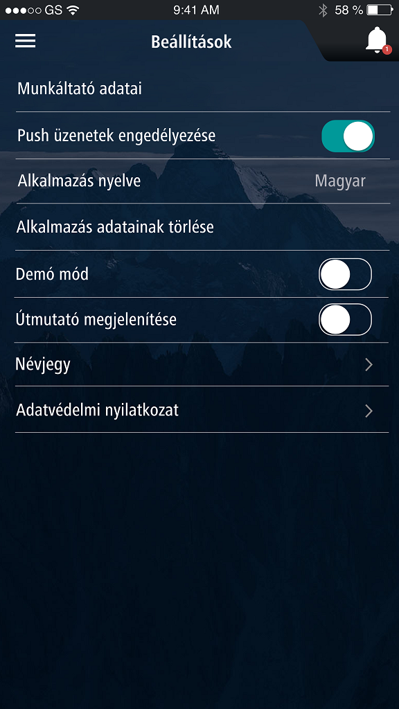 NEXON_PORT+ önkiszolgáló HR-mobilapplikáció Értesítések, beállítások