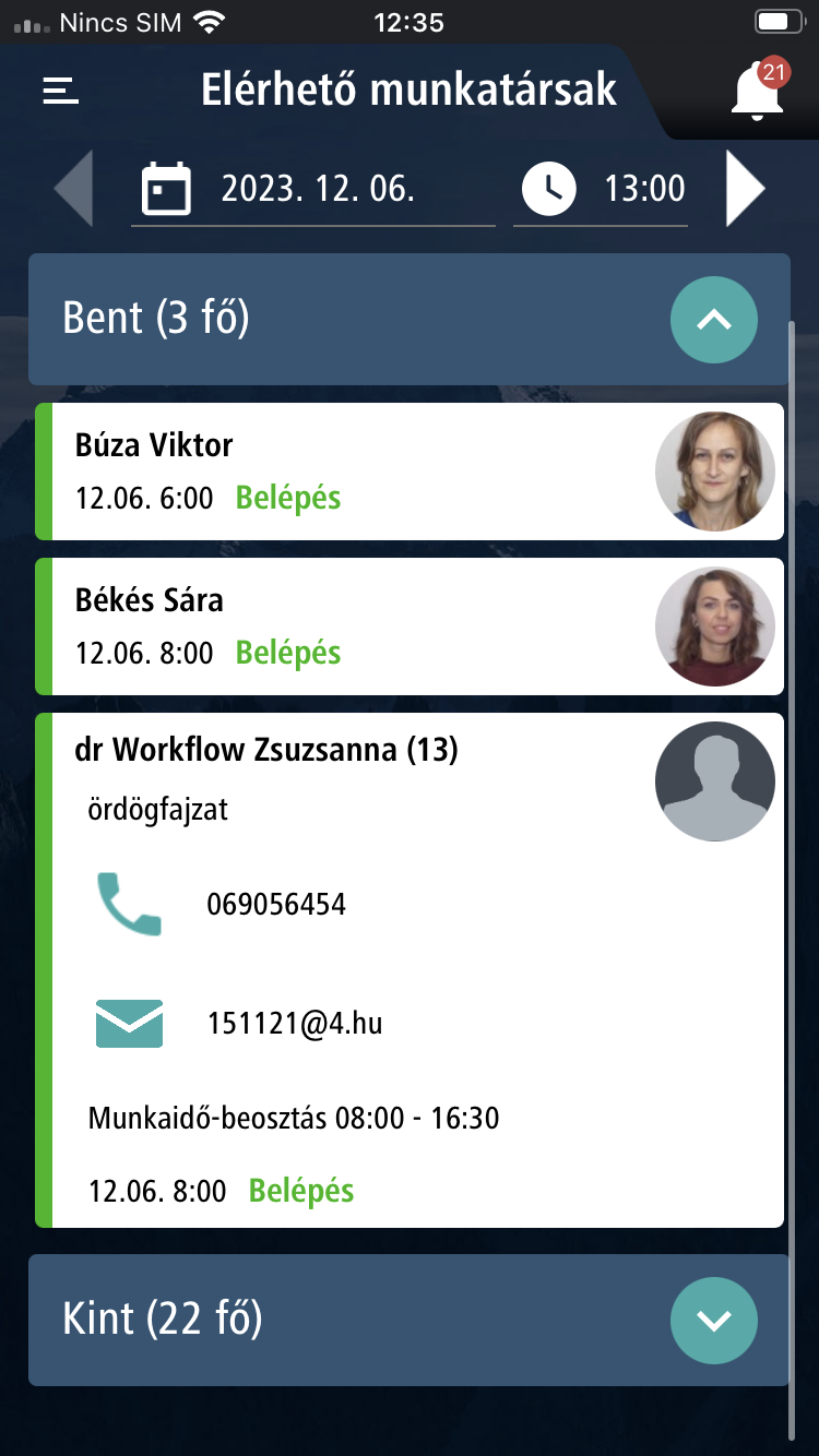 NEXON_PORT+ önkiszolgáló HR-mobilapplikáció Elérhető munkatársak5
