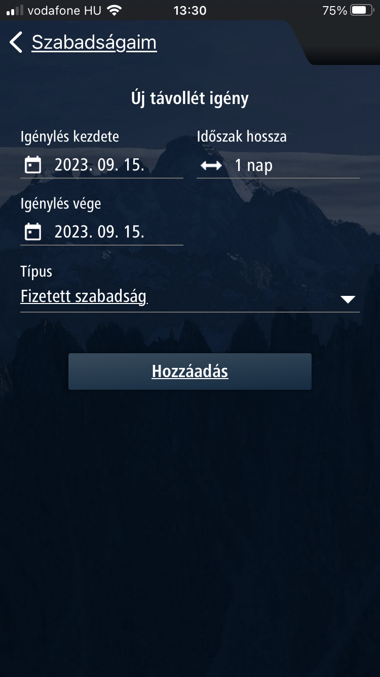 NEXON_PORT+ mobilapp - új távollétigény