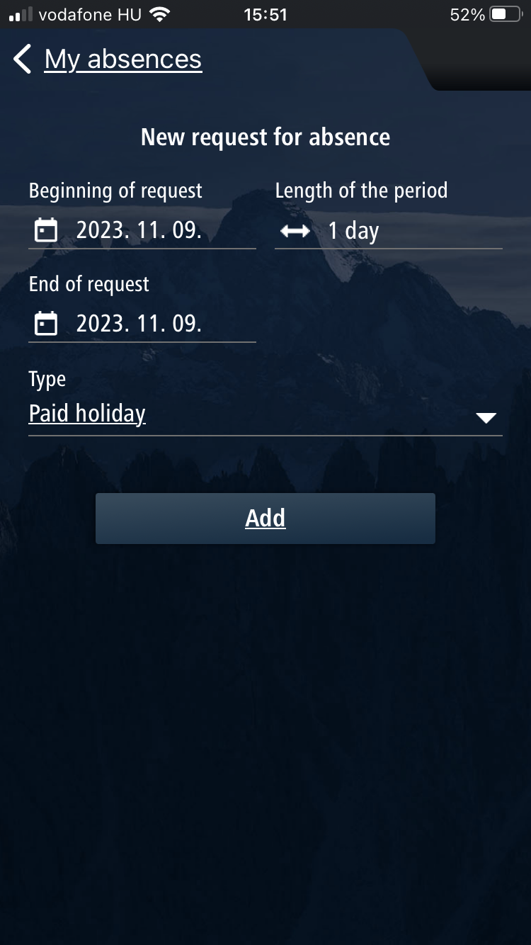 NEXON_PORT+ application - New absence