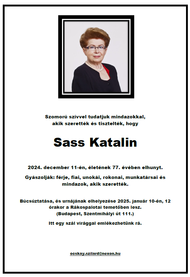 Sass Katalin gyászjelentés